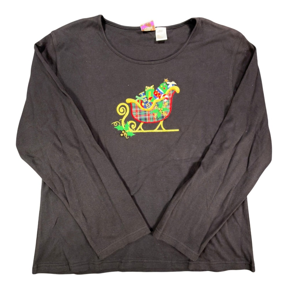 Peanut Butter & Jelly Christmas Sleigh Top Womens L Black Cotton New